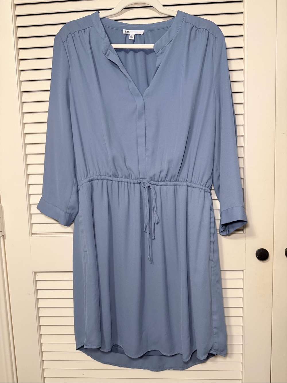 DR2 Dusty Blue V-Neck Drawstring Shirt Dress - Size L